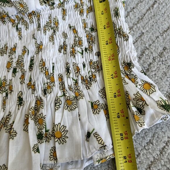 Daisy Floral Print Ruched Blouse Puff Sleeves Juniors XL Right Hippie Blouse - Picture 8 of 11